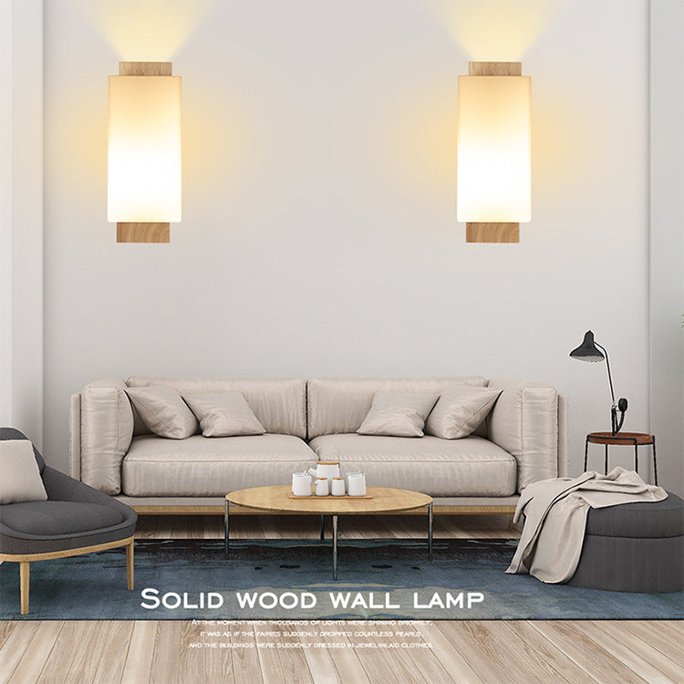 Creative Japanese Bedside Solid Wood Wall Lamp PearlNestDecor.com