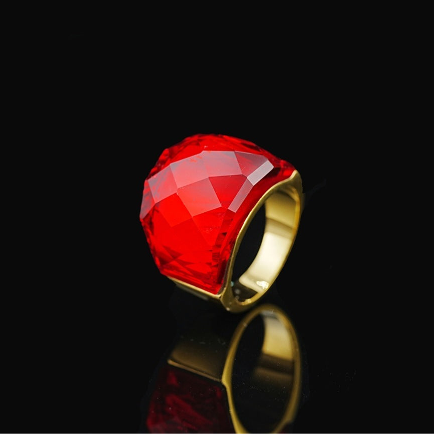 Stainless Steel Diamond-shaped Exaggerated Gemstone Ring For Men