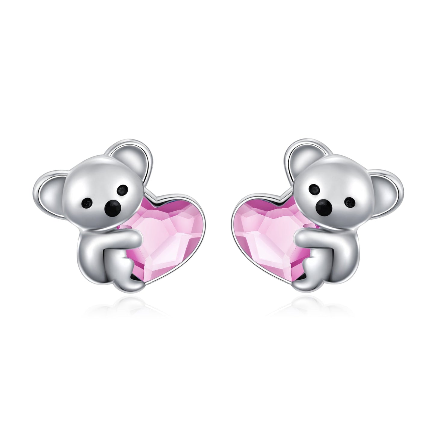 925 Sterling Silver Koala Bear Cute Animal Hypoallergenic Heart Crystal Earrings Jewellery LadyShow.Store