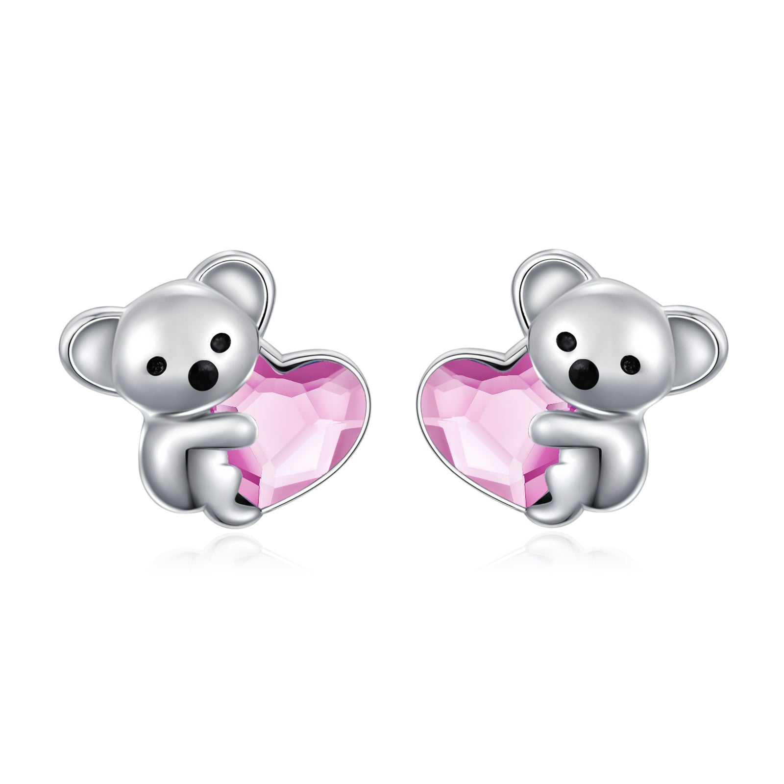 925 Sterling Silver Koala Bear Cute Animal Hypoallergenic Heart Crystal Earrings Jewellery LadyShow.Store