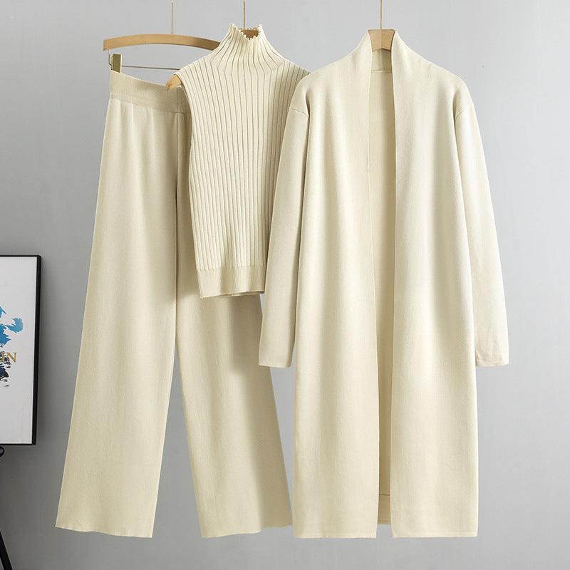 3pcs Suits Women Fashion Knitting Sleeveless Vest Sweater Long Cardigan And Wide-leg Pants Three-piece Set LadyShow.Store