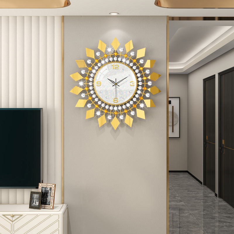 Luxury Gold Crystal Sunburst Wall Clock Modern Living Room Decor PearlNestDecor.com