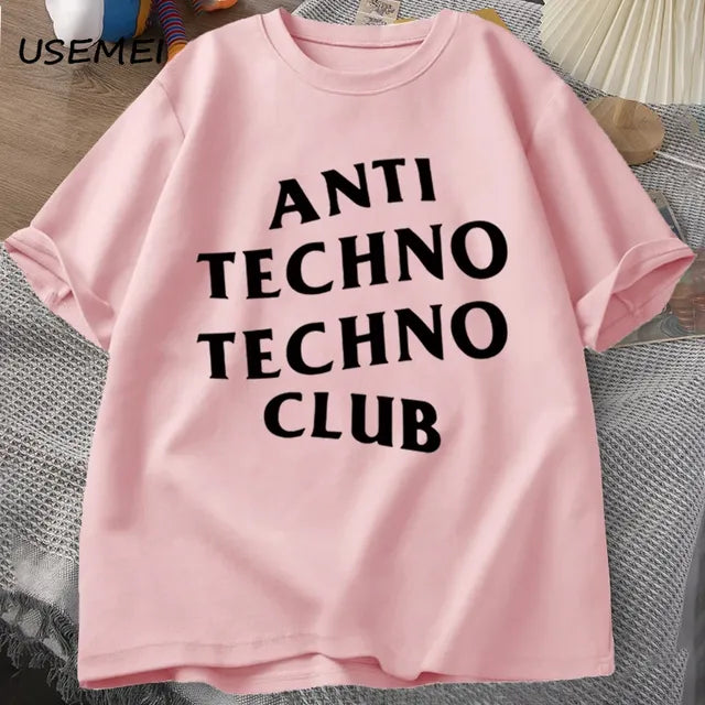 Funny Anti Techno Club Graphic Oversized T-Shirt Pi-Mart