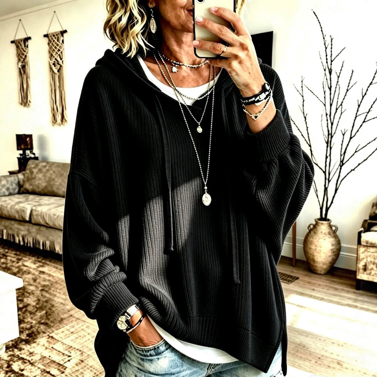 2026 European And American Women's Fashion Amazon Independent Store Hooded Drawstring Woven Corduroy Sweatshirt Jacket Loose Top NorixaFashion.com