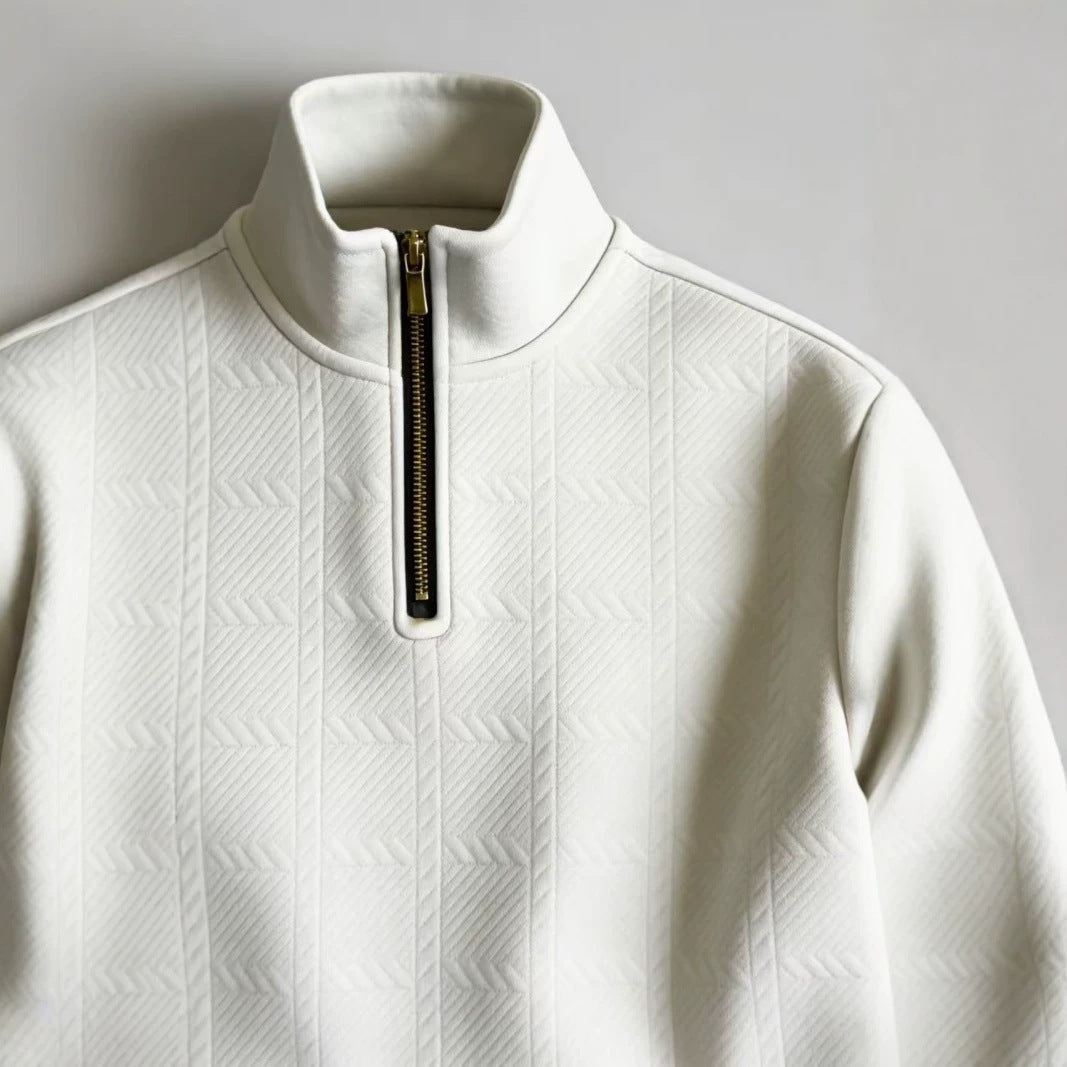Men's Half-Zip Stand-Up Collar Knit Pullover With Jacquard Texture, 2026 Autumn-Winter Leisure Long-Sleeve Hooded Jacket NorixaFashion.com