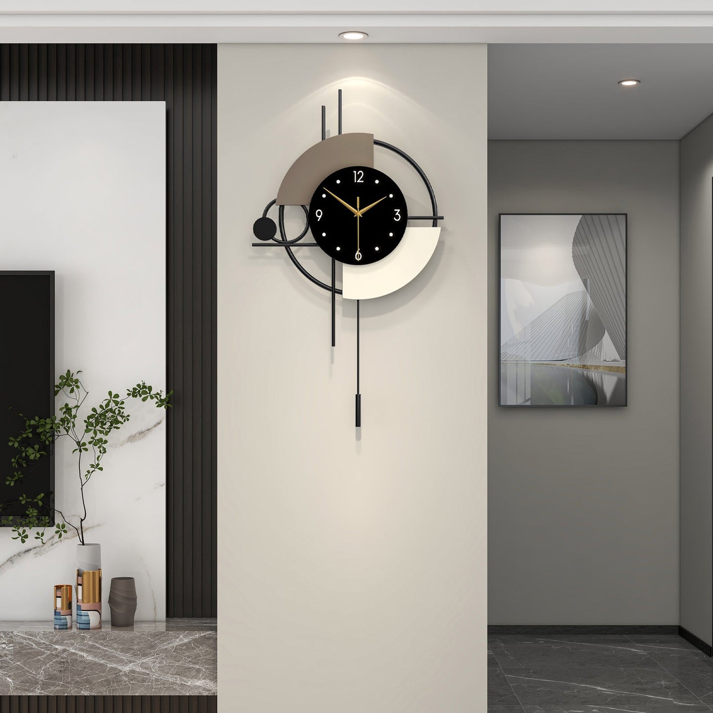 Modern Metal Wall Clock Geometric Decorative Pendulum Home Decor PearlNestDecor.com