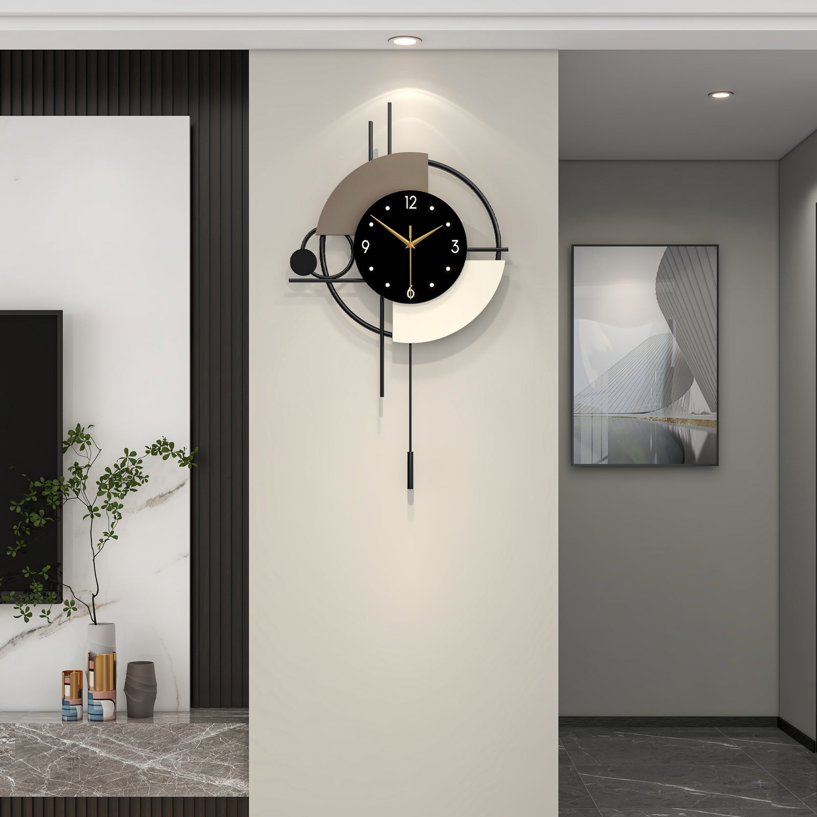 Modern Metal Wall Clock Geometric Decorative Pendulum Home Decor PearlNestDecor.com