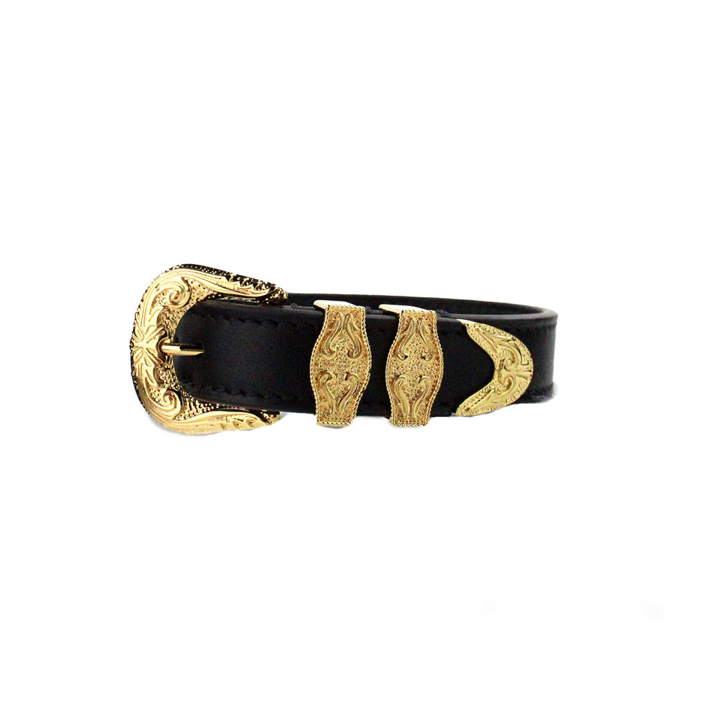 Versace Medusa Western Black Leather Gold Brass Buckle Bracelet LadyShow.Store