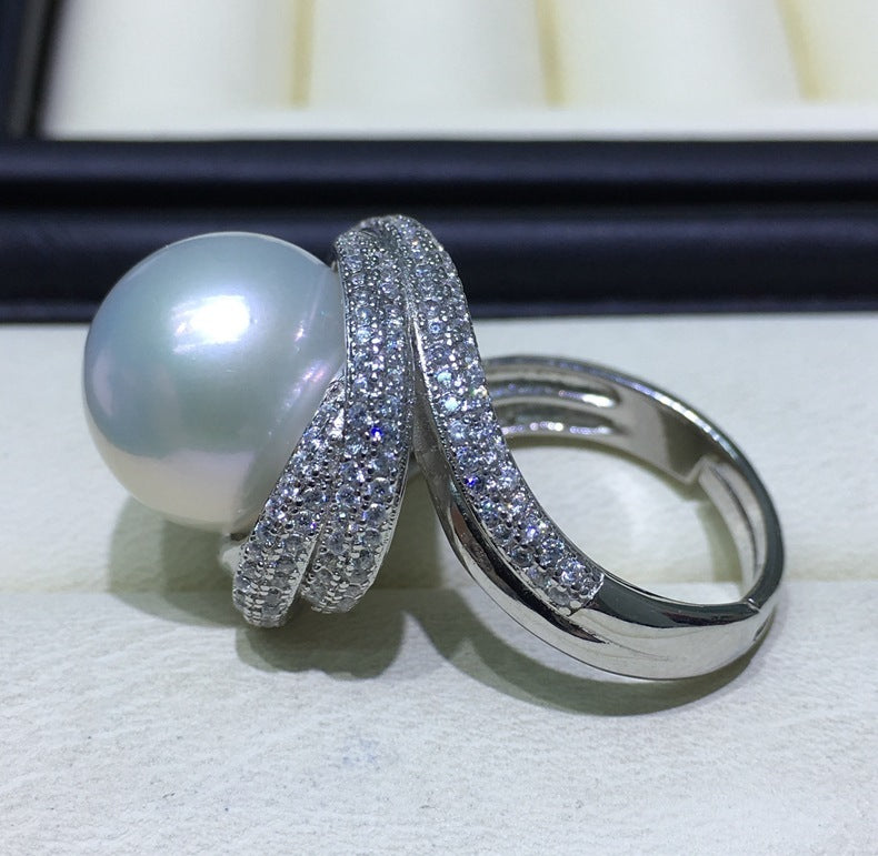 White Freshwater Silver Pearl Ring