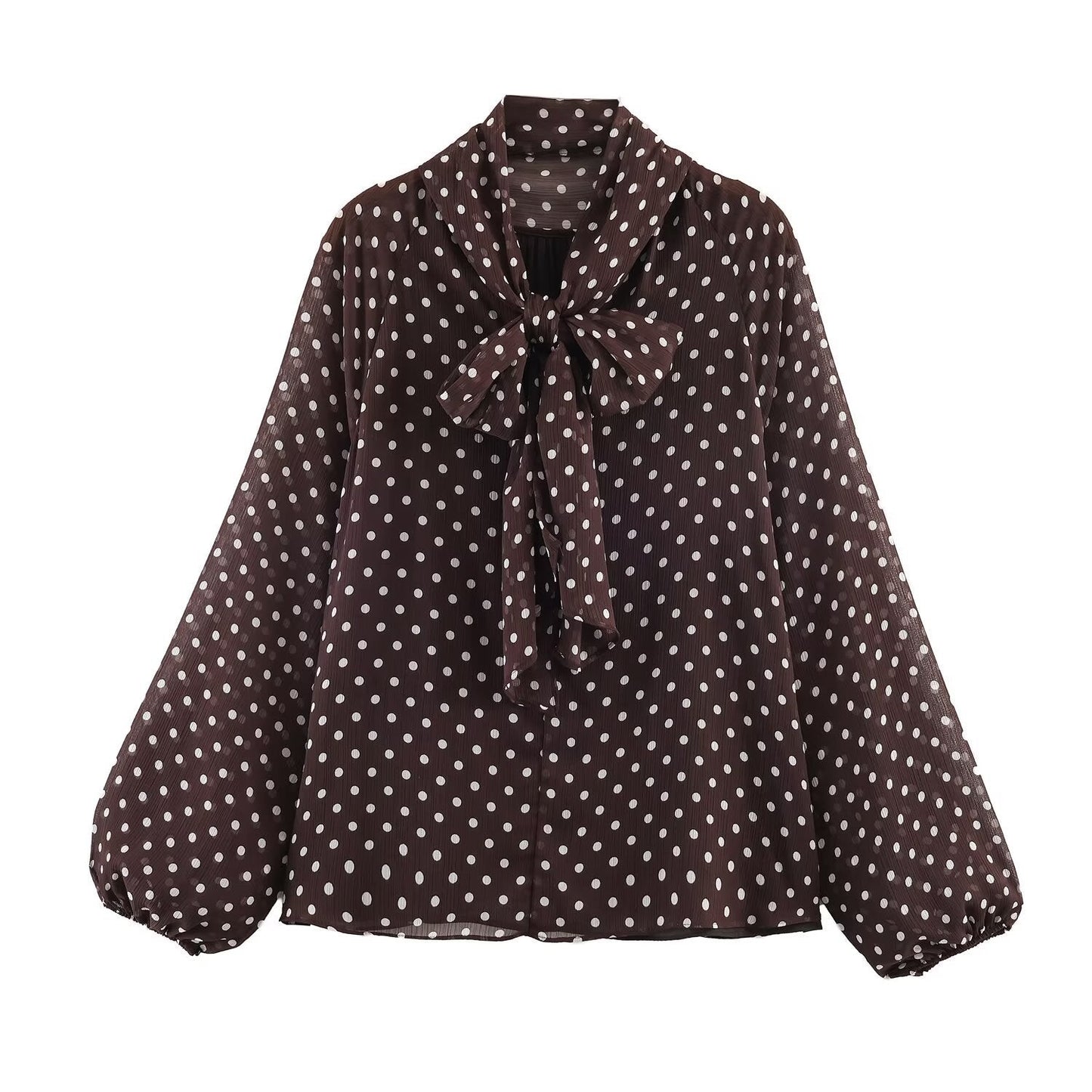 Polka Dot Long-Sleeve Shirt With Bow NorixaFashion.com