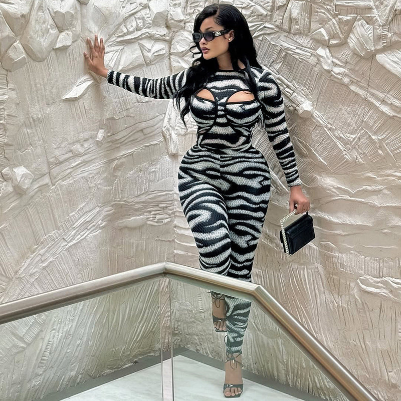 Women's Round Neck Hollowed-out Bustier Jumpsuit High-waisted Pants Set LadyShow.Store