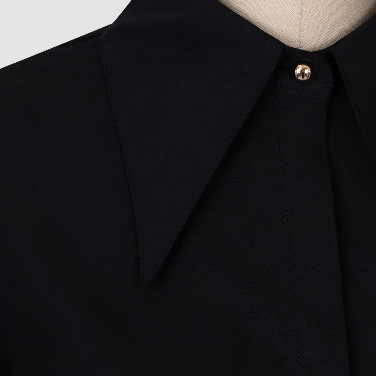 Black Oversized Collar Balloon Sleeve Shirt NorixaFashion.com