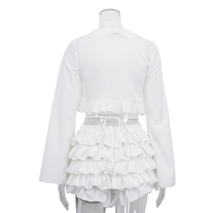 Crop Top With Tie-up Top & High-waisted Tiered Skirt Set NorixaFashion.com