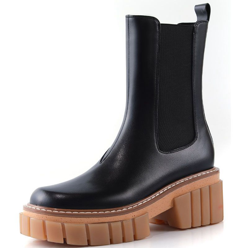 Round Toe High Heeled Leather Platform Retro Martin Ankle Boots LadyShow.Store