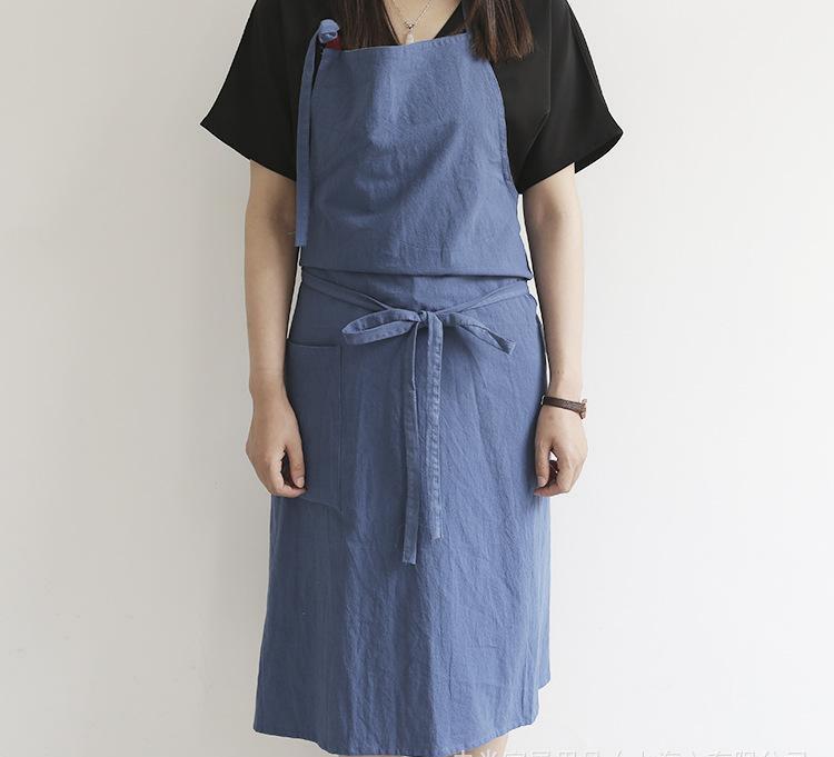 Solid Color Kitchen Apron Japanese Style Korean Style Sleeveless Multi-color Cotton And Linen PearlNestDecor.com