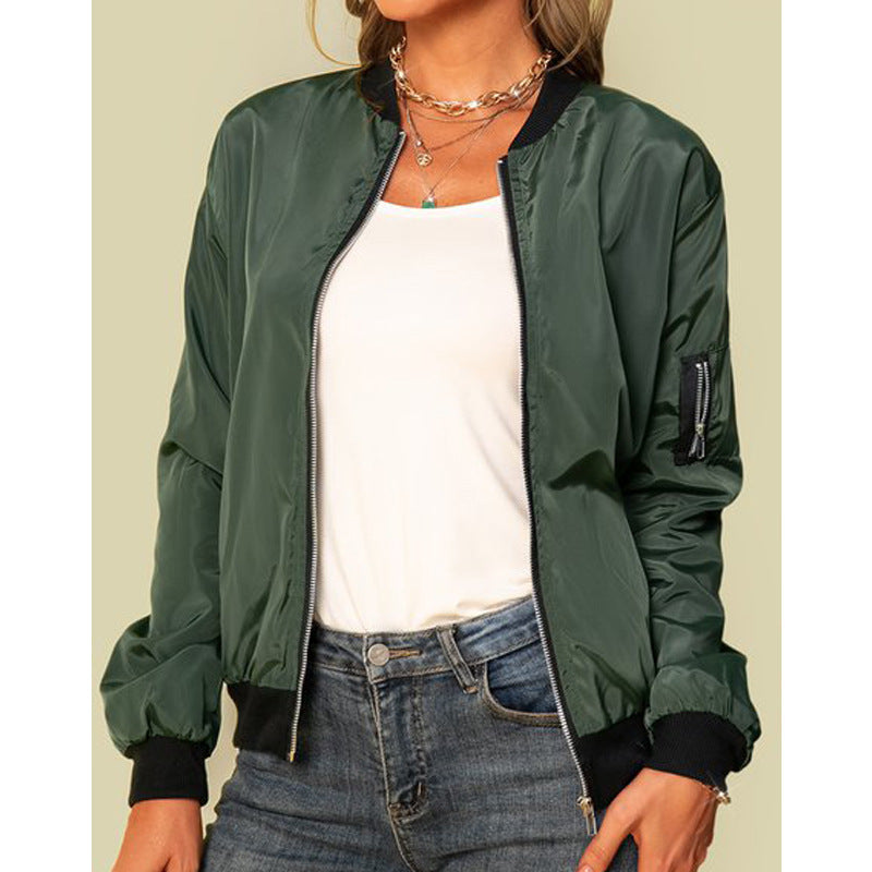 New Autumn Solid-Color Womens Fashionable Zippered Outer Jacket In European NorixaFashion.com
