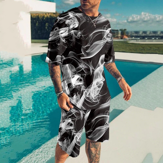 Sporty Digital Print Men's T-Shirt Set Pi-Mart