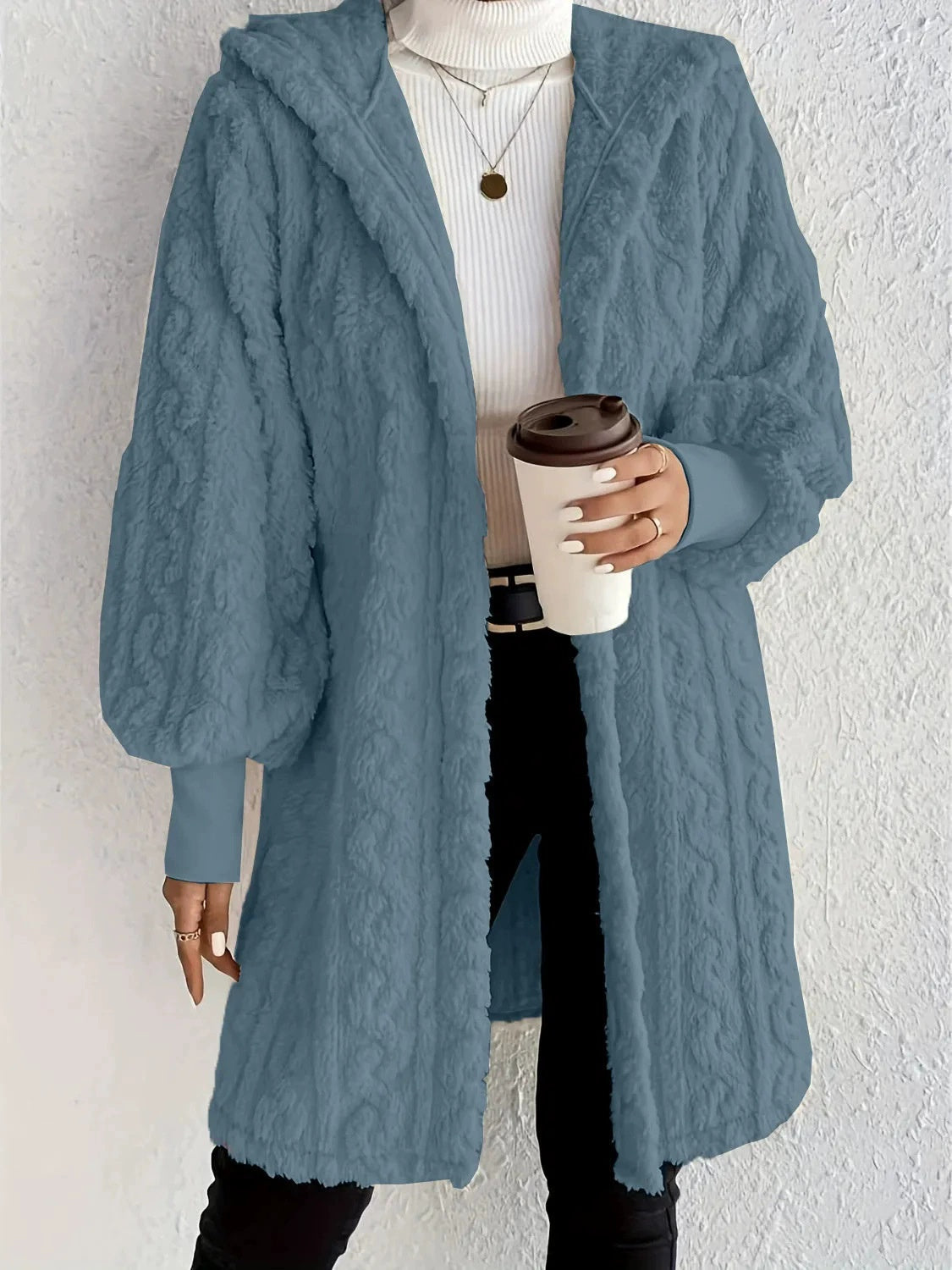 Hooded Double-sided Plush Cuff Thread Long Coat NorixaFashion.com
