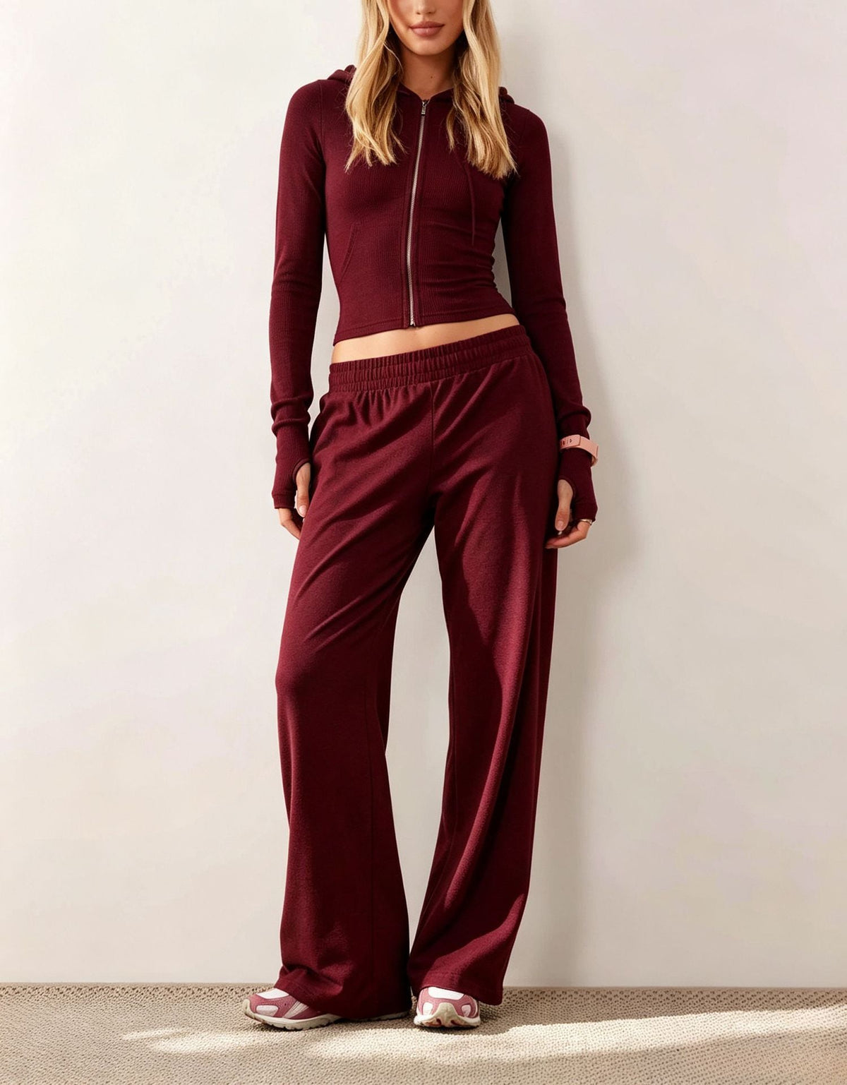 2026 In Stock Autumn Winter European And American Women's Fashion New Casual Hooded Sweatshirt Jacket Solid Color Slim Fit Two Piece Set NorixaFashion.com