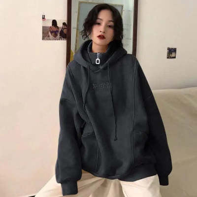 Hoodies Women Autumn Winter New Korean Style Student Loose Embroidered Simple Plus Velvet High Quality Soft Womens Clothing Chic LadyShow.Store