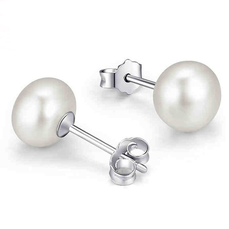 S925 Sterling Silver Needle Natural Freshwater Pearl Ear Studs CJD