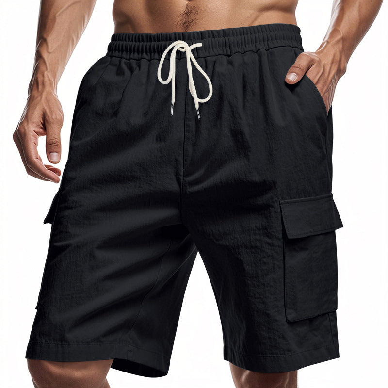 Loose Sports And Leisure Solid Color Linen Drawstring Shorts NorixaFashion.com