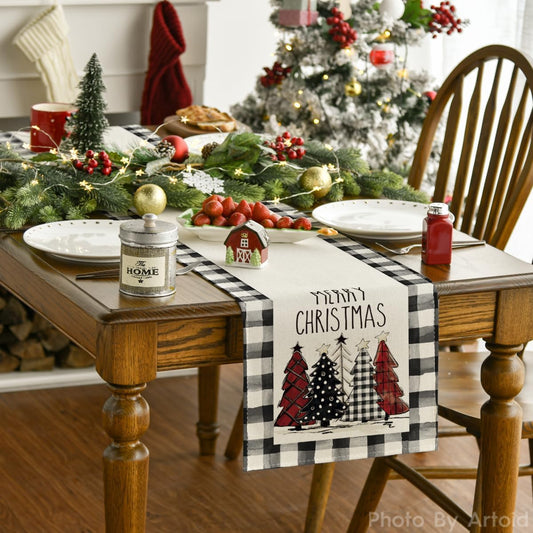Christmas Trees Merry Xmas Table Runner, Seasonal Winter Holiday Kitchen Dining Table Decoration For Indoor Outdoor Home Party Decor 13 X 72 Inch PearlNestDecor.com