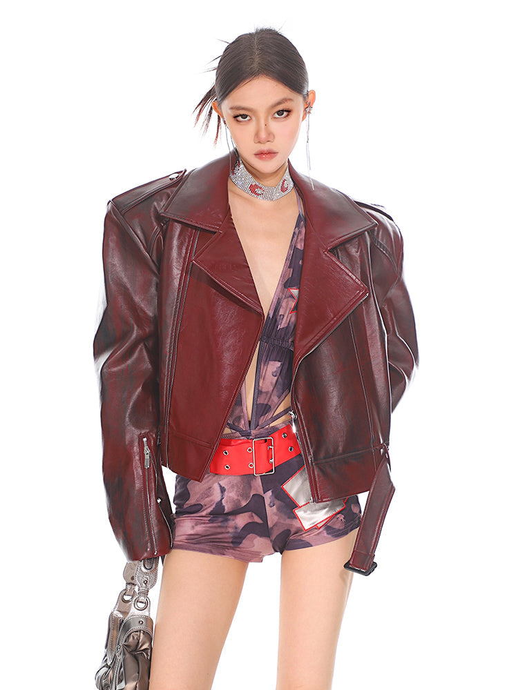 Stand Collar Jacket Motorcycle Leather Coat Women LadyShow.Store