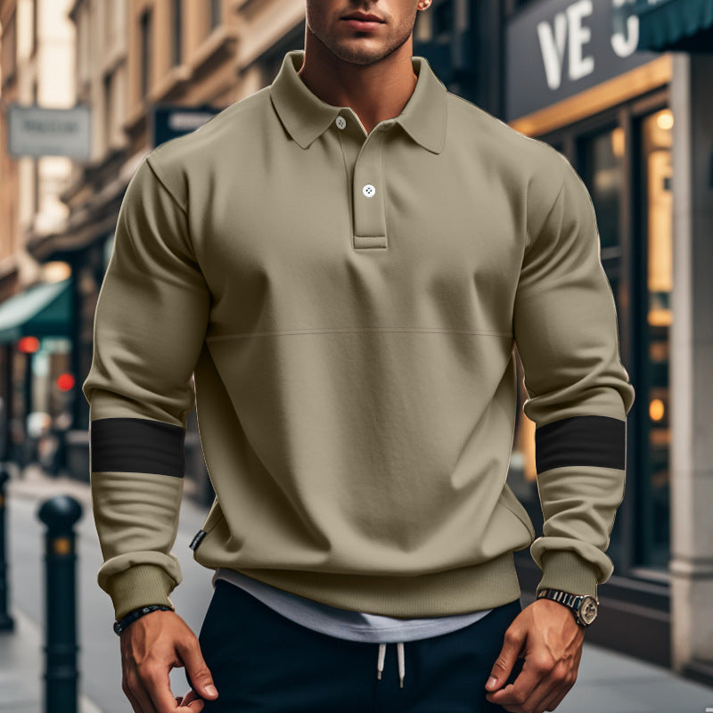 Fashion Long-sleeved Lapel Polo Shirt With Button Men's Loose Casual Sports Top Fall Spring Clothing LadyShow.Store
