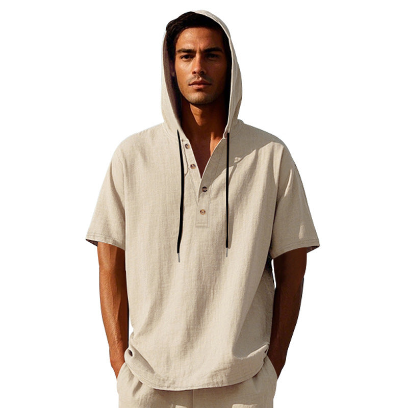 European And American Linen Short-sleeved Men's T-shirt Simple NorixaFashion.com