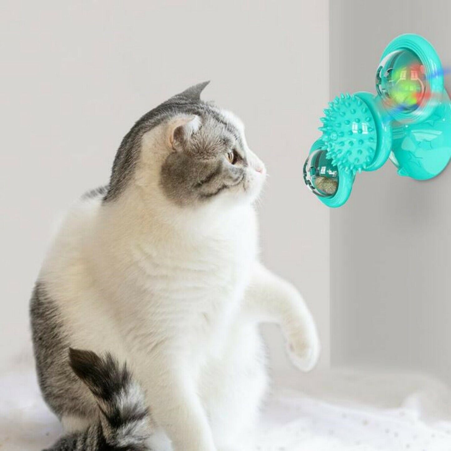 New Windmill Cat Toys Cute Rotating Interactive Cat Toy - Indoor Windmill Cat Toy With Suction Cup Catnip & Jagged Teeth Middle Ball, Smart Kitten Rotating Spinner Exercise Toy, Toothbrush & Massager Pets Fashion