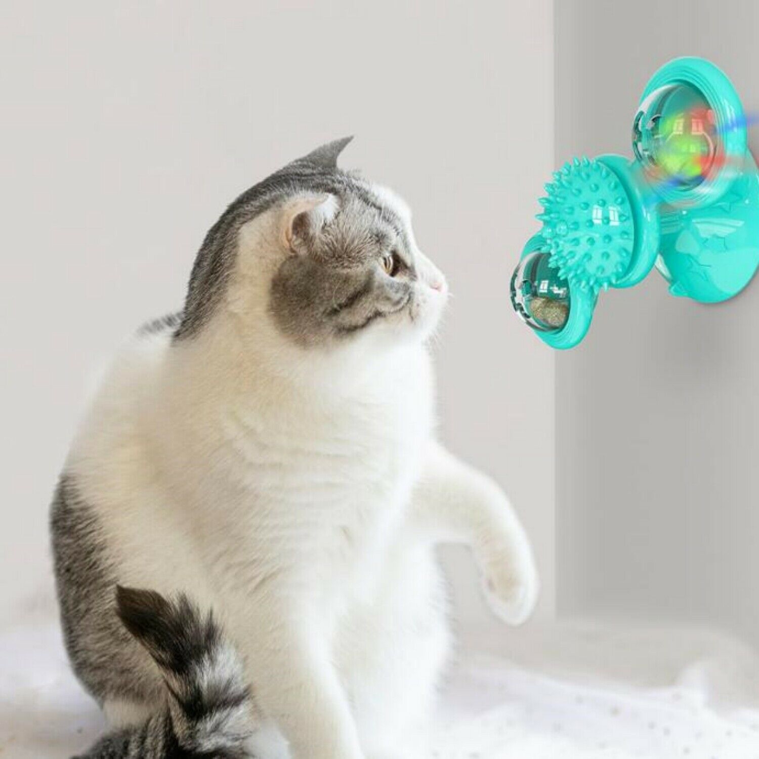 New Windmill Cat Toys Cute Rotating Interactive Cat Toy - Indoor Windmill Cat Toy With Suction Cup Catnip & Jagged Teeth Middle Ball, Smart Kitten Rotating Spinner Exercise Toy, Toothbrush & Massager Pets Fashion