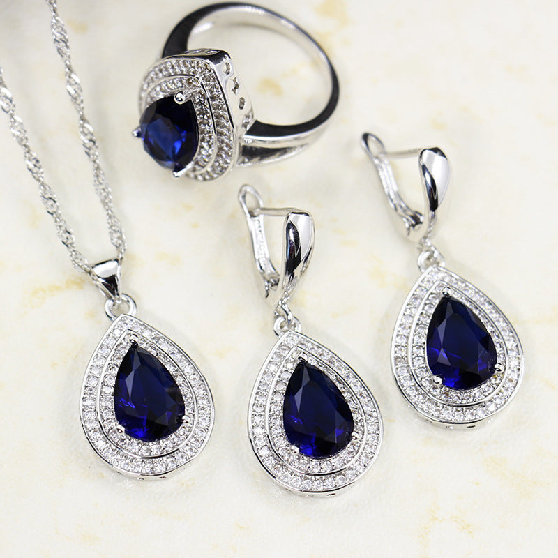 Jewelry Four-piece Set Rings Pendants Earrings Drop-shaped Gem LadyShow.Store