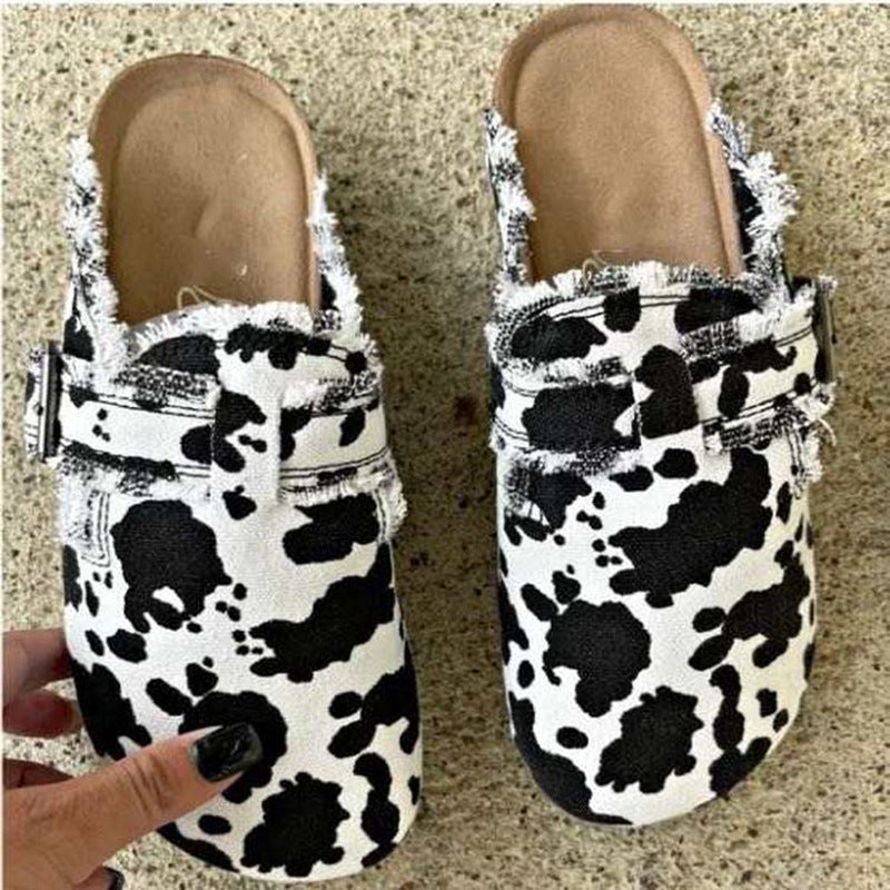 New Leopard Print Baotou Half-support Slip-on Shoes Peas Shoes LadyShow.Store