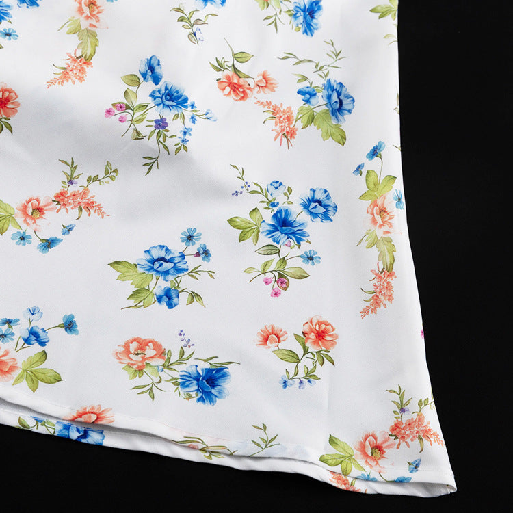Contrast Lapel Puff Sleeve Floral Print Midi Dress NorixaFashion.com