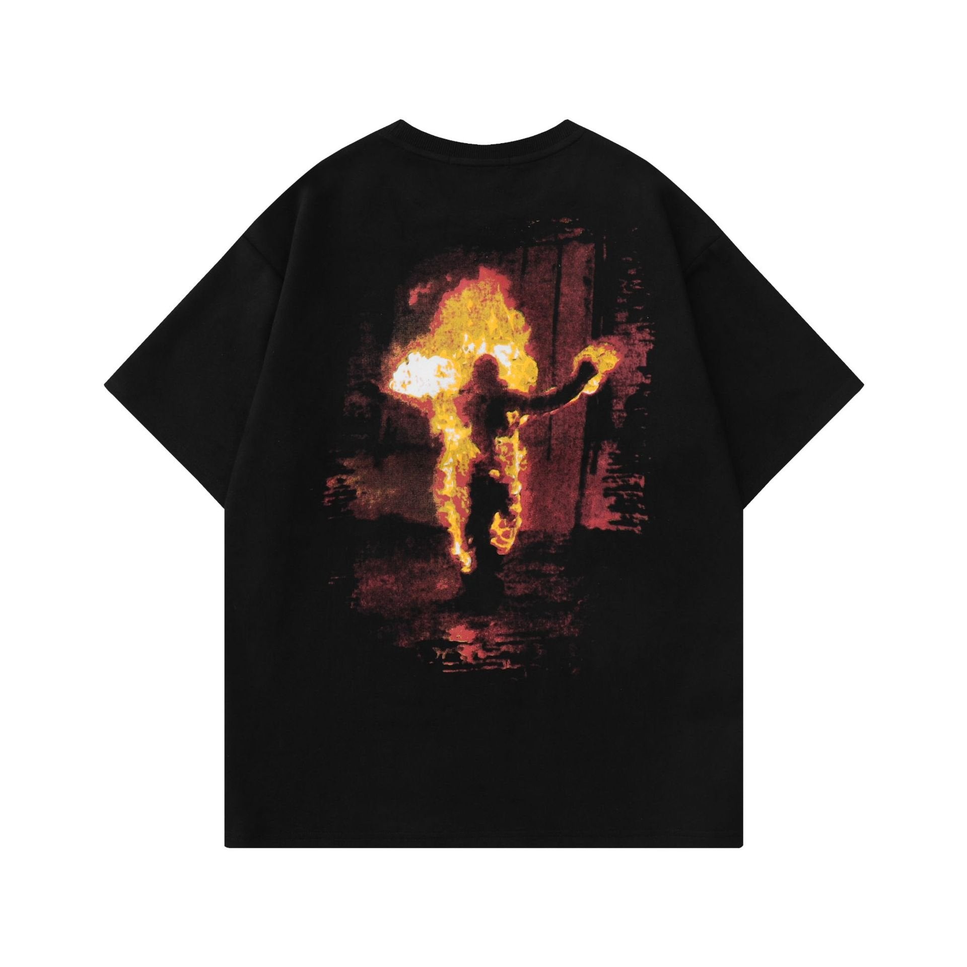 Loose Flame Portrait Print Short Sleeve T-Shirt Pi-Mart