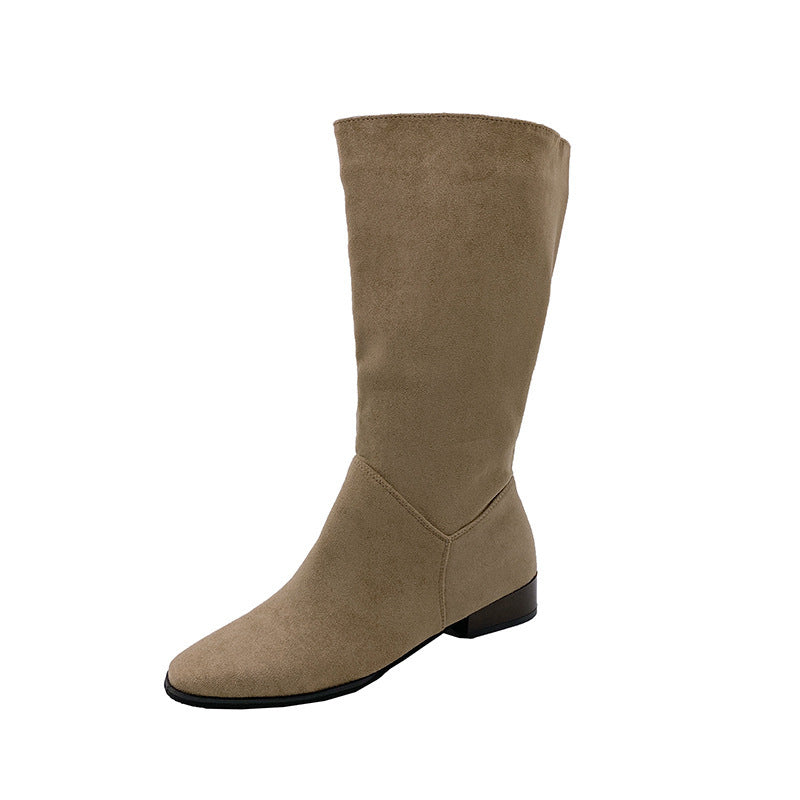 Retro Pointed Toe Mid Boots NorixaFashion.com