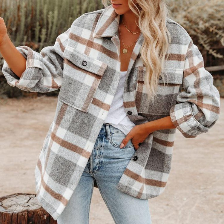 Plaid Button Flannel Woolen Shirt NorixaFashion.com