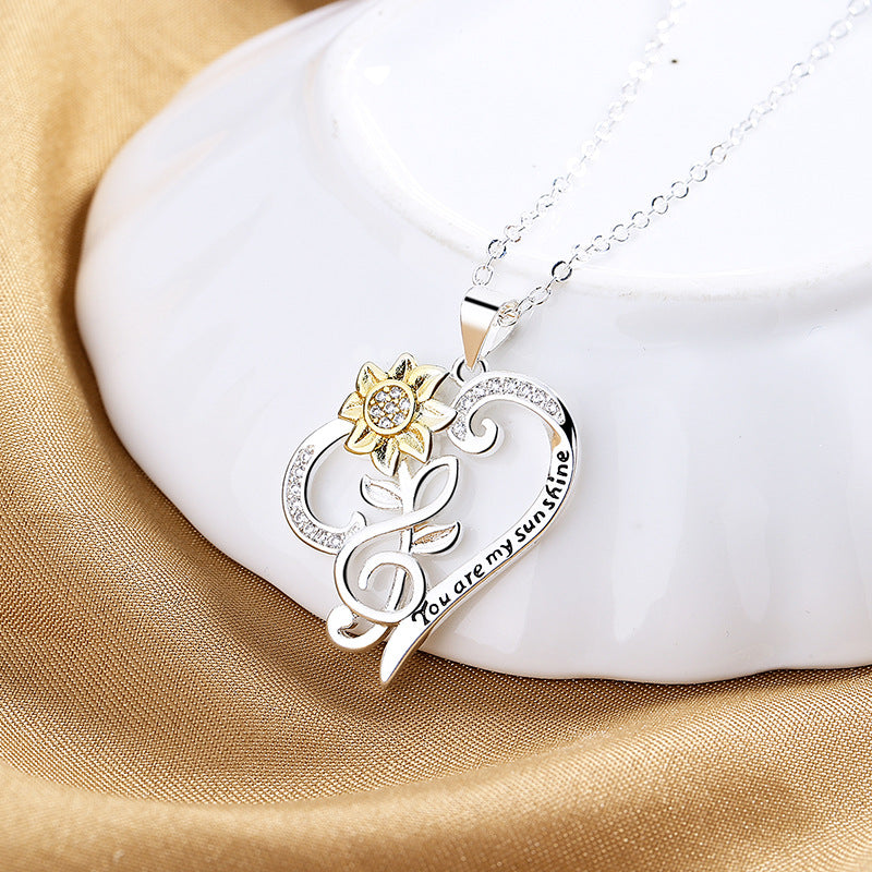 Pastoral Style Two-color Sunflower Pendant Trend Heart Clavicle Chain LadyShow.Store