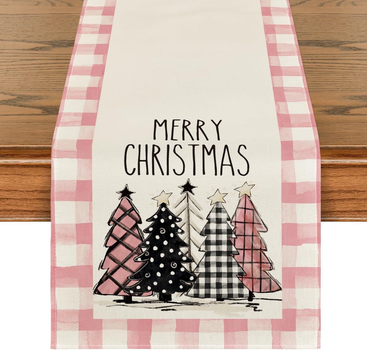Christmas Trees Merry Xmas Table Runner, Seasonal Winter Holiday Kitchen Dining Table Decoration For Indoor Outdoor Home Party Decor 13 X 72 Inch PearlNestDecor.com