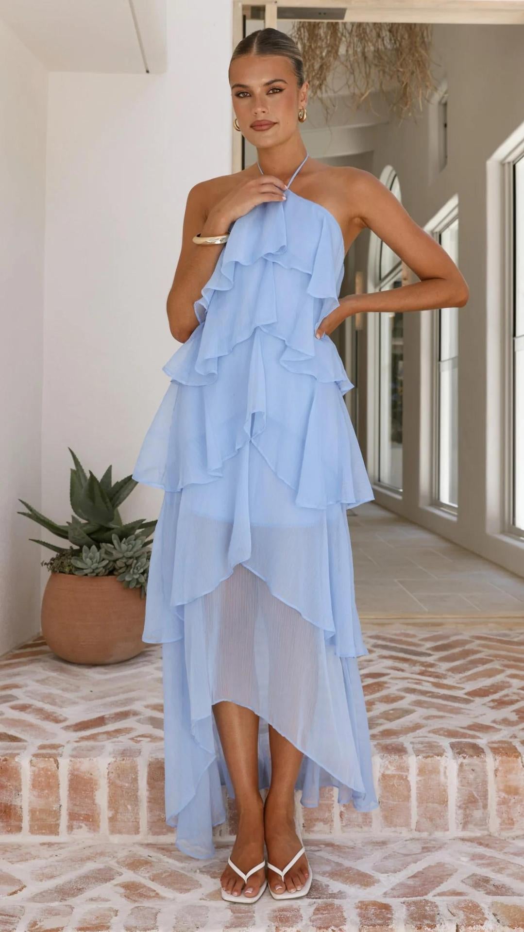 Off-shoulder Chiffon Printed Dress NorixaFashion.com