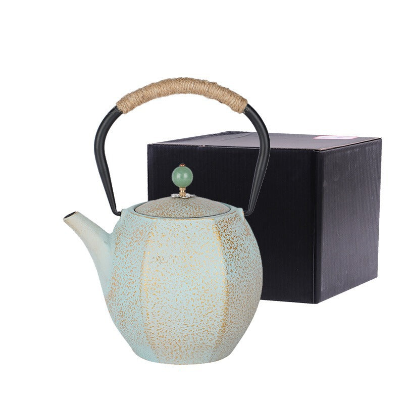 Cast Iron Teapot Bright Enamel Inner Wall Kettle PearlNestDecor.com