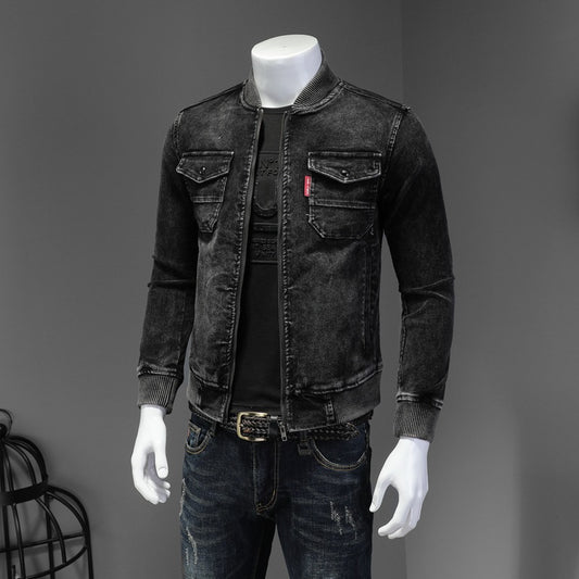 Retro Slim Fit Denim Jacket with Corduroy Collar Pi-Mart