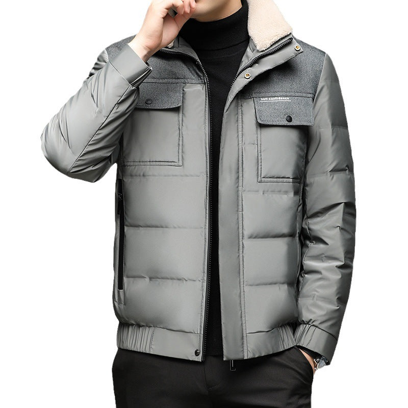 Men's Casual Winter Down Jacket with Fur Collar Pi-Mart