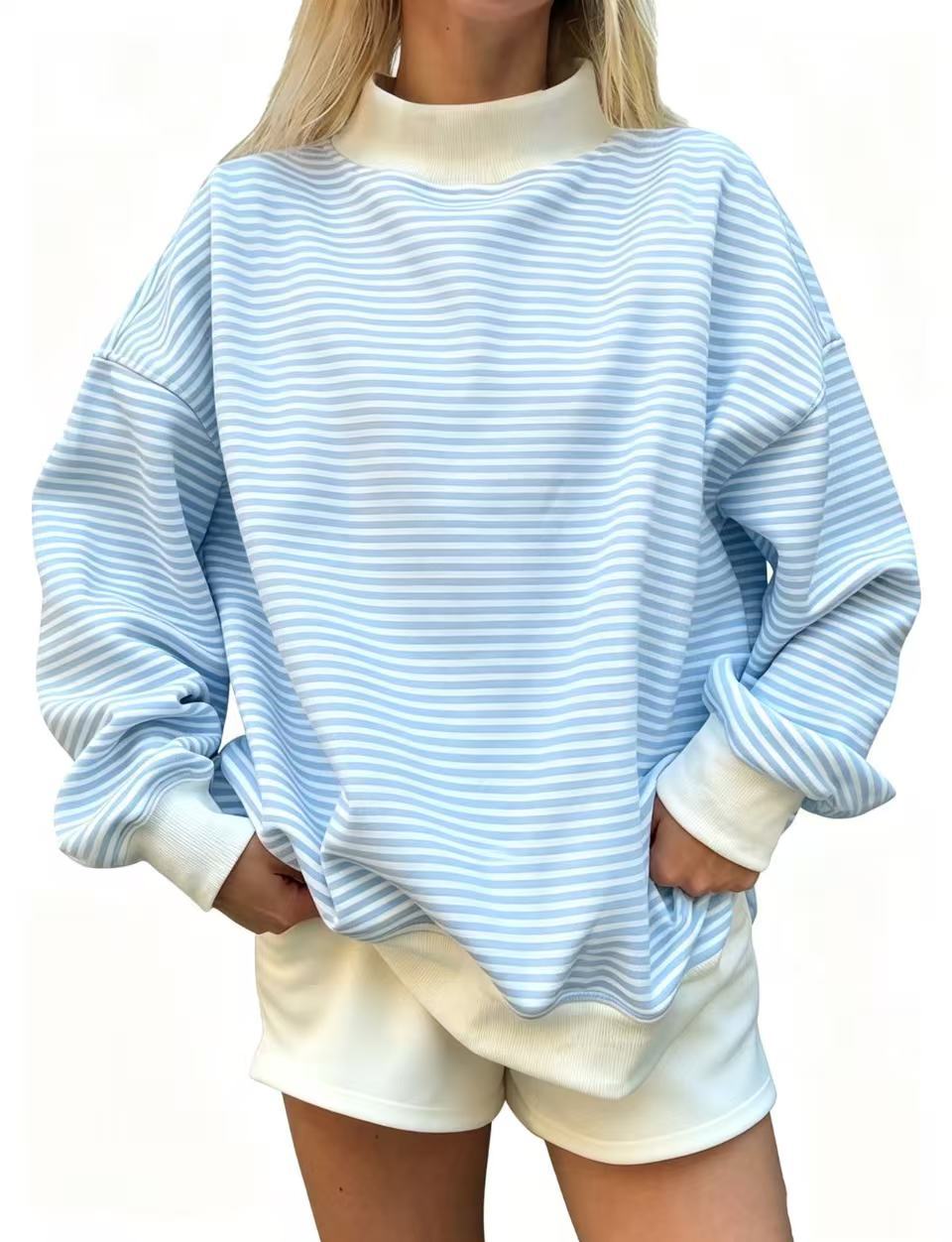 2026 Women's Fall New Fashion Casual Striped Long-Sleeved Pullover Loose Sweatshirt NorixaFashion.com