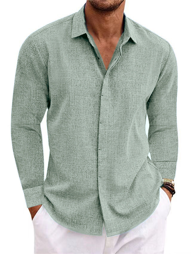 Long Sleeve T-shirt Undershirt Solid Color Long Sleeve Cotton Linen Shirt Men NorixaFashion.com