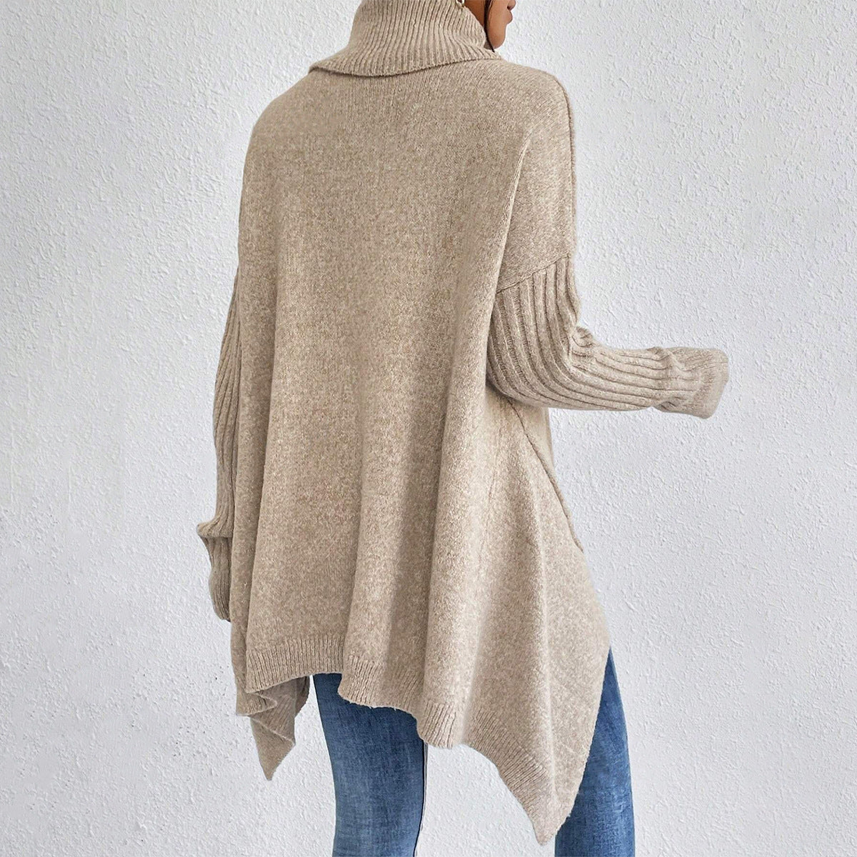 Irregular Turtleneck Sweater Winter Loose Long Sleeve Knitted Tops Leisure Warm Pullover Sweater Women's Clothing LadyShow.Store