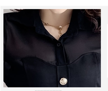 Women Chiffon Lantern Sleeve Splicing Shirt Dress NorixaFashion.com