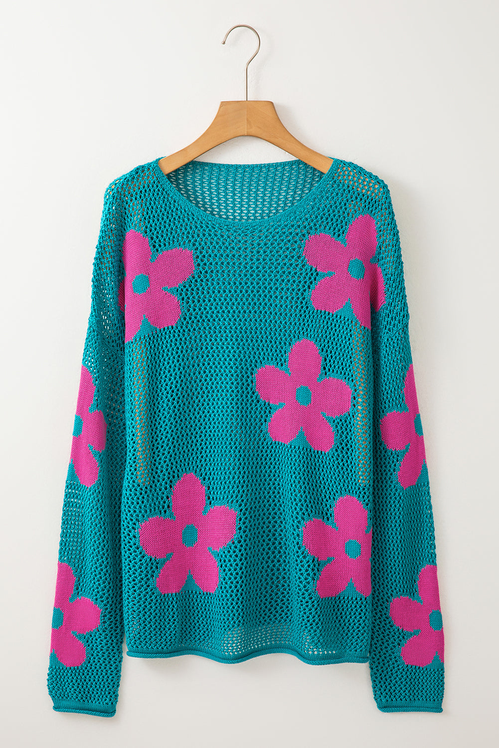 Dulce Big Flower Hollowed Knit Drop Shoulder Sweater LuxuryLifeWay Online Store