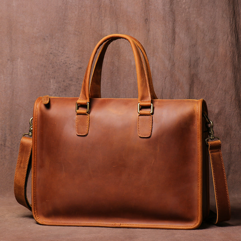 Men's Bag Crazy Horse Leather Briefcase For Laptop CJD